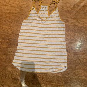 white and yellow horizontal striped v-neck tank top